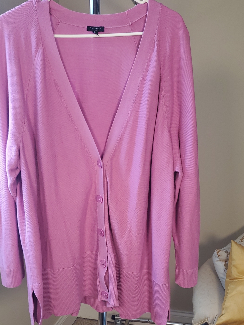 Talbots Lilac-Pink V-Neck Button Front Cardigan
